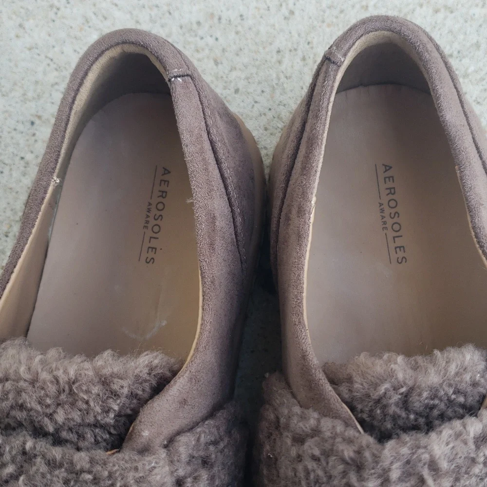 Aerosoles Wave Ebbie Sherpa Low Top Ankle Boots Sneaker Medium Taupe Size 7.5